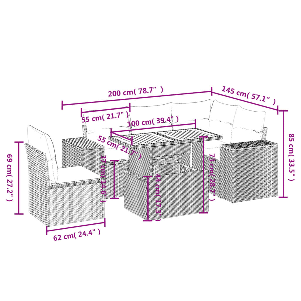 6-delige Loungeset met kussens poly rattan beige Tuinsets | Creëer jouw Trendy Thuis | Gratis bezorgd & Retour | Trendy.nl