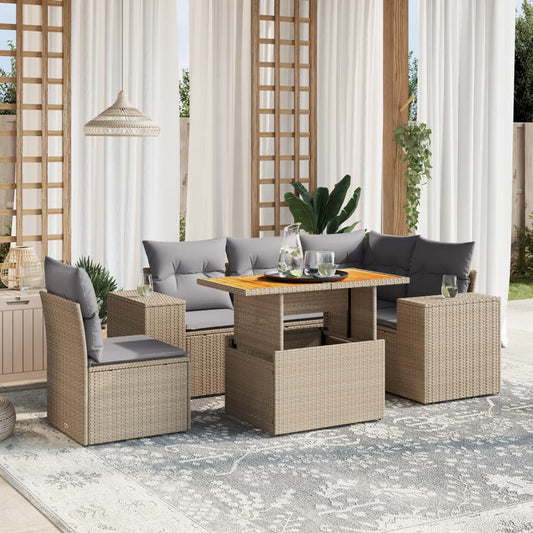 6-delige Loungeset met kussens poly rattan beige Tuinsets | Creëer jouw Trendy Thuis | Gratis bezorgd & Retour | Trendy.nl