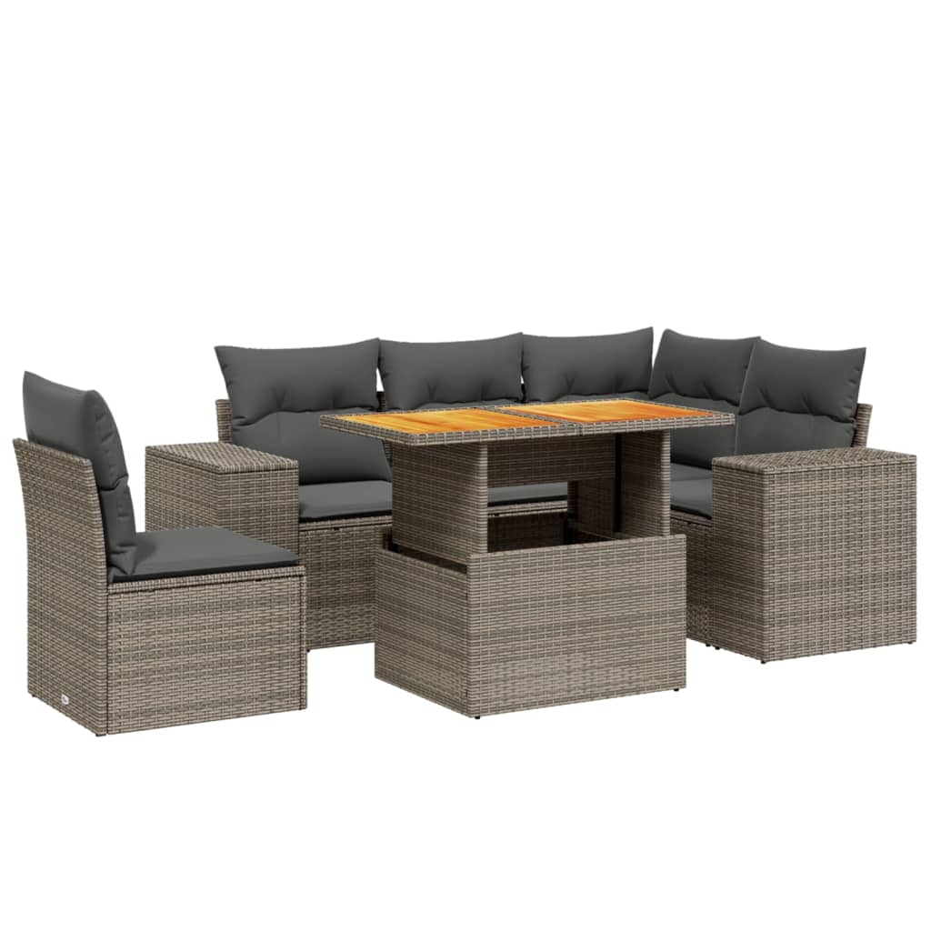 6-delige Loungeset met kussens poly rattan grijs Tuinsets | Creëer jouw Trendy Thuis | Gratis bezorgd & Retour | Trendy.nl