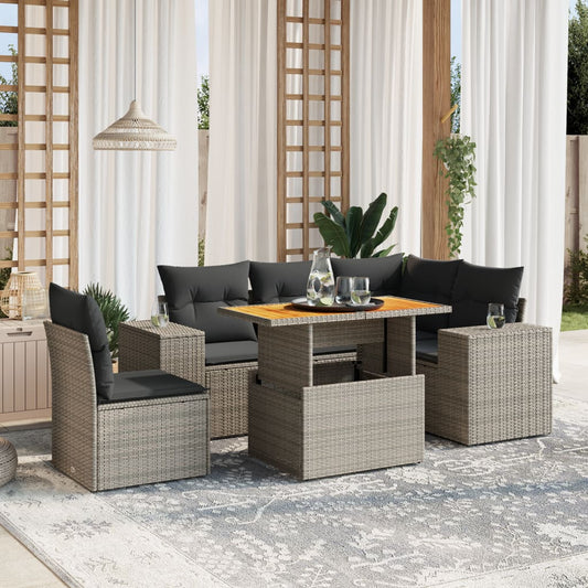 6-delige Loungeset met kussens poly rattan grijs Tuinsets | Creëer jouw Trendy Thuis | Gratis bezorgd & Retour | Trendy.nl