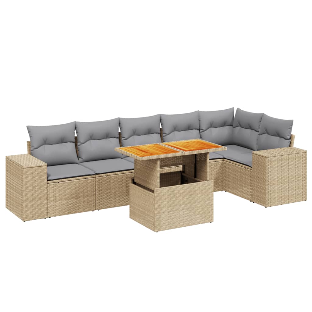 7-delige Loungeset met kussens poly rattan beige Tuinsets | Creëer jouw Trendy Thuis | Gratis bezorgd & Retour | Trendy.nl