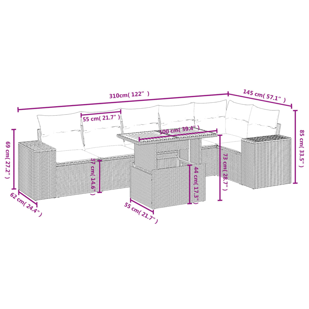 7-delige Loungeset met kussens poly rattan grijs Tuinsets | Creëer jouw Trendy Thuis | Gratis bezorgd & Retour | Trendy.nl