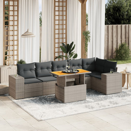 7-delige Loungeset met kussens poly rattan grijs Tuinsets | Creëer jouw Trendy Thuis | Gratis bezorgd & Retour | Trendy.nl