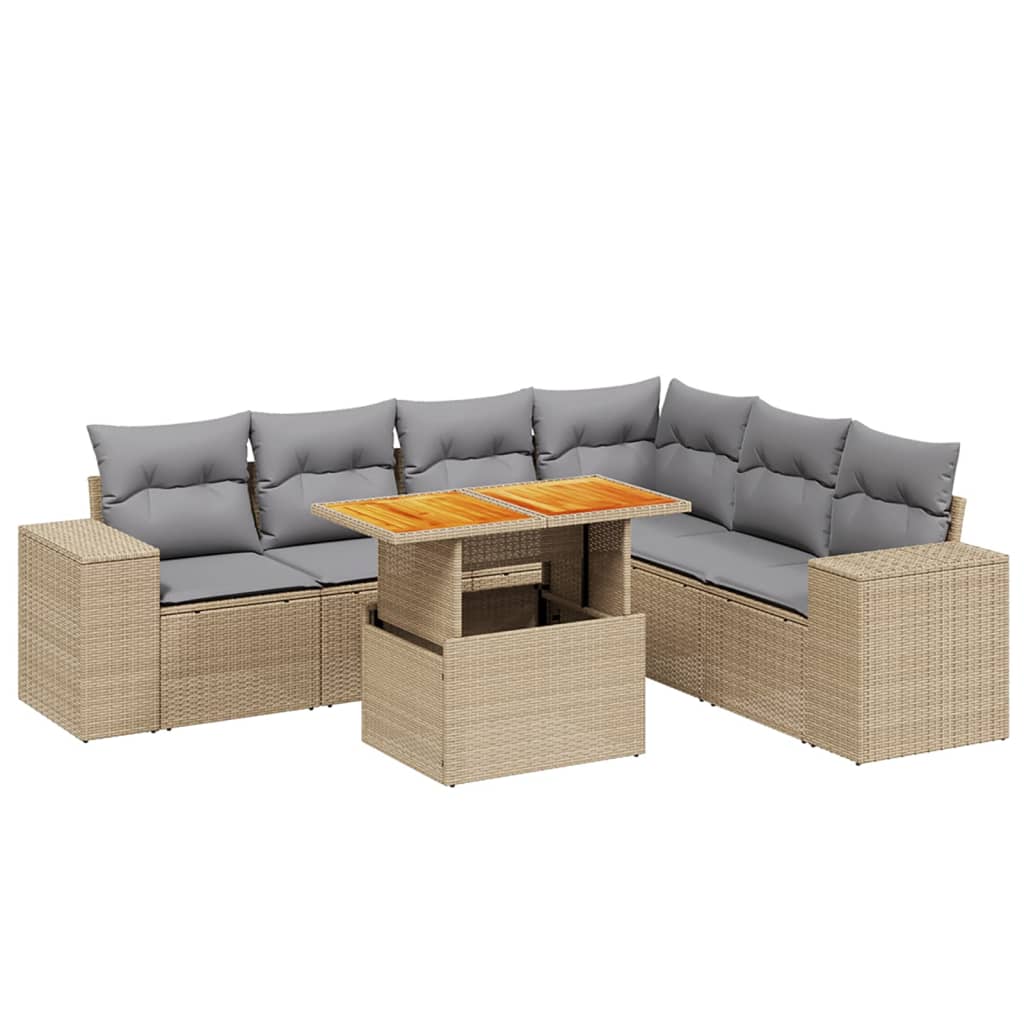 7-delige Loungeset met kussens poly rattan beige Tuinsets | Creëer jouw Trendy Thuis | Gratis bezorgd & Retour | Trendy.nl