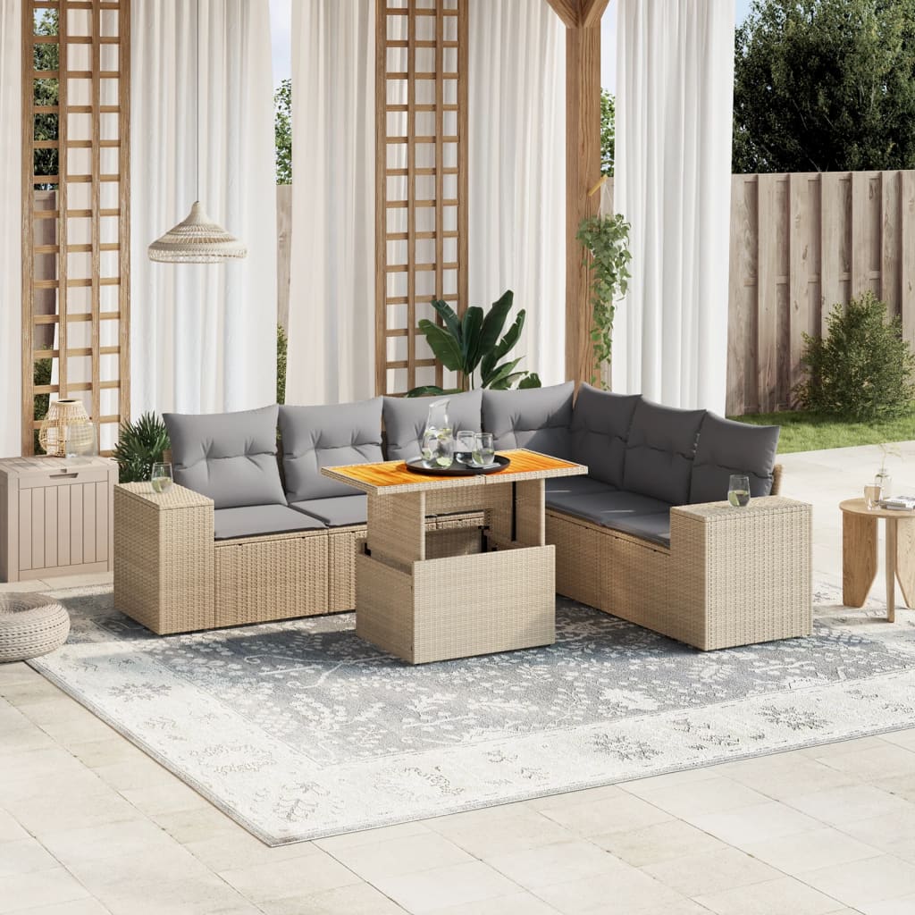 7-delige Loungeset met kussens poly rattan beige Tuinsets | Creëer jouw Trendy Thuis | Gratis bezorgd & Retour | Trendy.nl