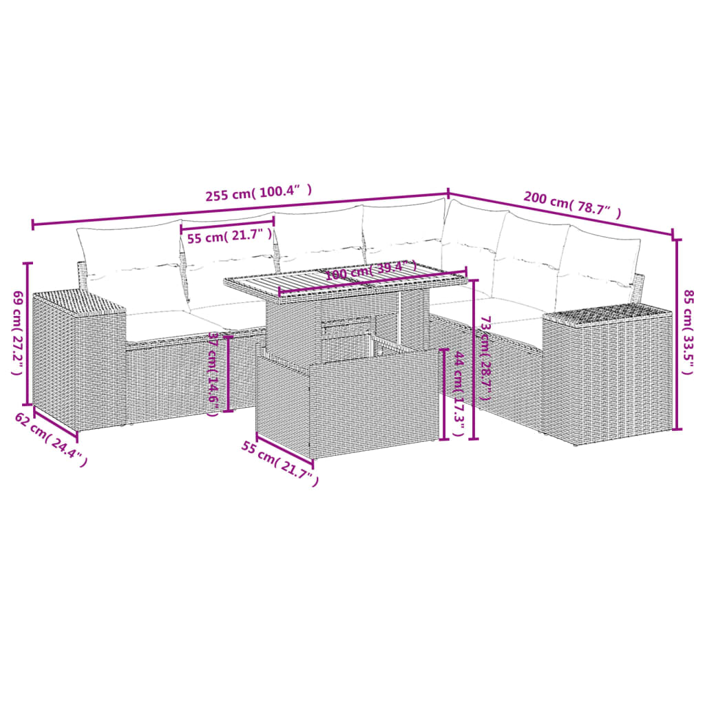 7-delige Loungeset met kussens poly rattan grijs Tuinsets | Creëer jouw Trendy Thuis | Gratis bezorgd & Retour | Trendy.nl