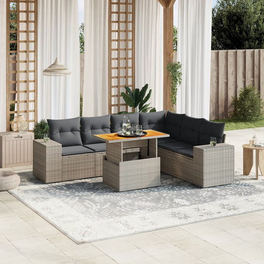 7-delige Loungeset met kussens poly rattan grijs Tuinsets | Creëer jouw Trendy Thuis | Gratis bezorgd & Retour | Trendy.nl