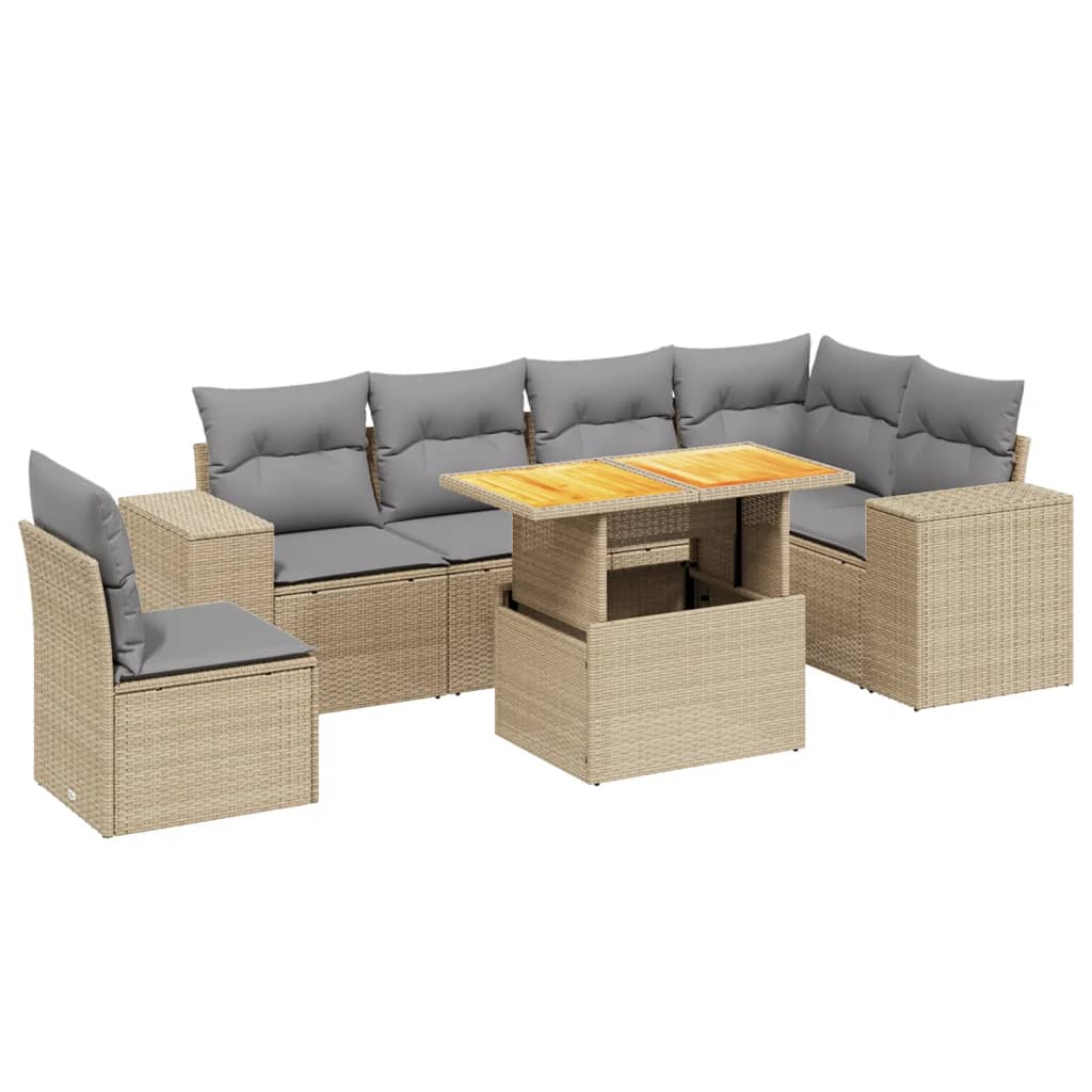 7-delige Loungeset met kussens poly rattan beige Tuinsets | Creëer jouw Trendy Thuis | Gratis bezorgd & Retour | Trendy.nl