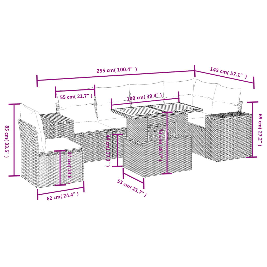 7-delige Loungeset met kussens poly rattan beige Tuinsets | Creëer jouw Trendy Thuis | Gratis bezorgd & Retour | Trendy.nl