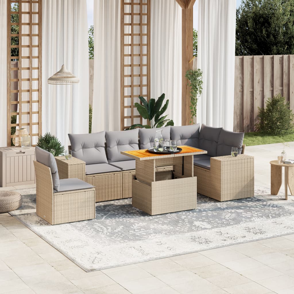 7-delige Loungeset met kussens poly rattan beige Tuinsets | Creëer jouw Trendy Thuis | Gratis bezorgd & Retour | Trendy.nl