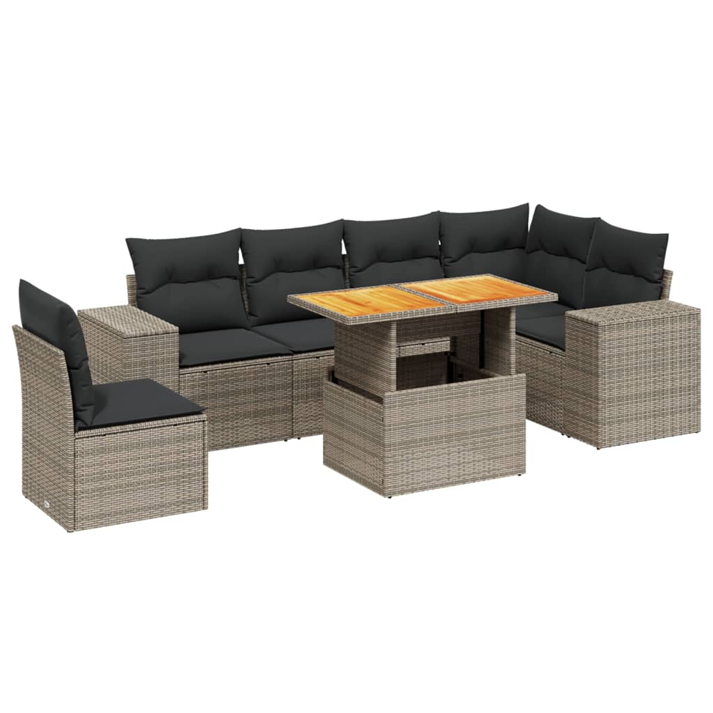 7-delige Loungeset met kussens poly rattan grijs Tuinsets | Creëer jouw Trendy Thuis | Gratis bezorgd & Retour | Trendy.nl