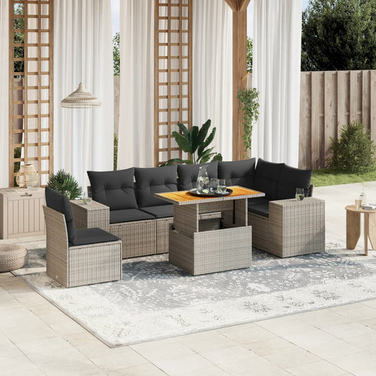 7-delige Loungeset met kussens poly rattan grijs Tuinsets | Creëer jouw Trendy Thuis | Gratis bezorgd & Retour | Trendy.nl