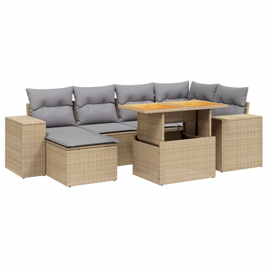 7-delige Loungeset met kussens poly rattan beige Tuinsets | Creëer jouw Trendy Thuis | Gratis bezorgd & Retour | Trendy.nl