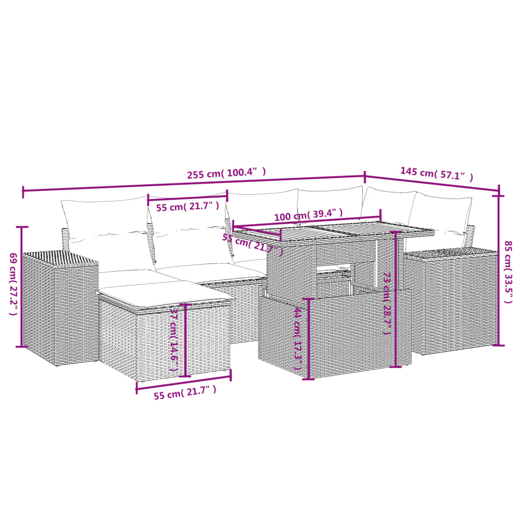 7-delige Loungeset met kussens poly rattan beige Tuinsets | Creëer jouw Trendy Thuis | Gratis bezorgd & Retour | Trendy.nl