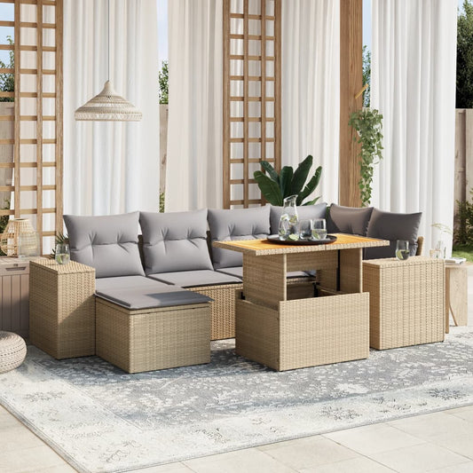 7-delige Loungeset met kussens poly rattan beige Tuinsets | Creëer jouw Trendy Thuis | Gratis bezorgd & Retour | Trendy.nl