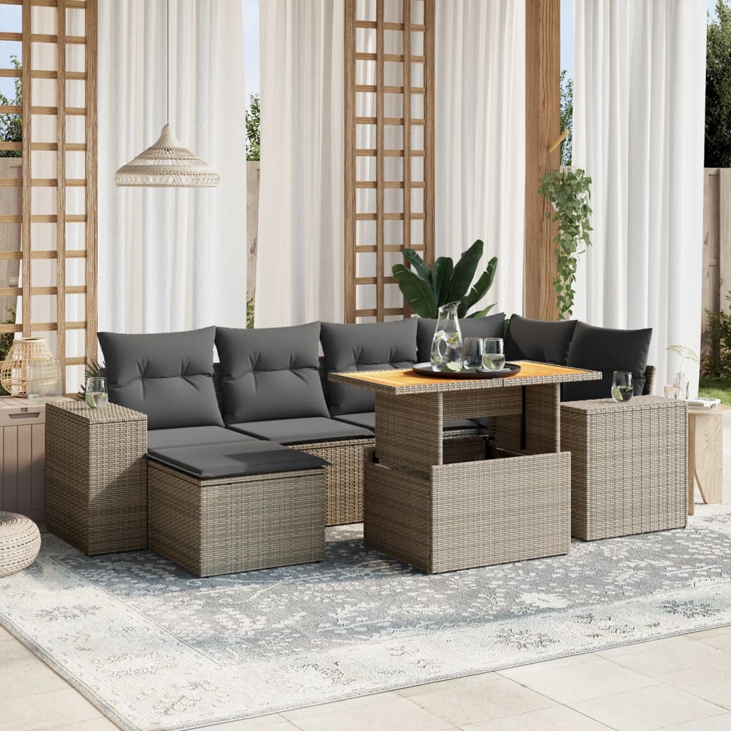 7-delige Loungeset met kussens poly rattan grijs Tuinsets | Creëer jouw Trendy Thuis | Gratis bezorgd & Retour | Trendy.nl