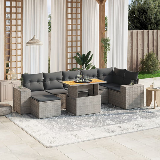 8-delige Loungeset met kussens poly rattan grijs Tuinsets | Creëer jouw Trendy Thuis | Gratis bezorgd & Retour | Trendy.nl