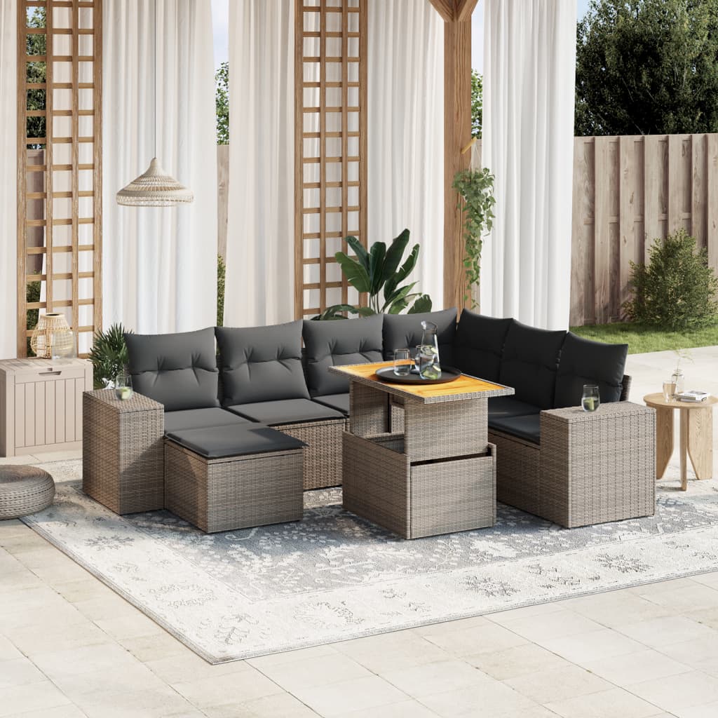 8-delige Loungeset met kussens poly rattan grijs Tuinsets | Creëer jouw Trendy Thuis | Gratis bezorgd & Retour | Trendy.nl