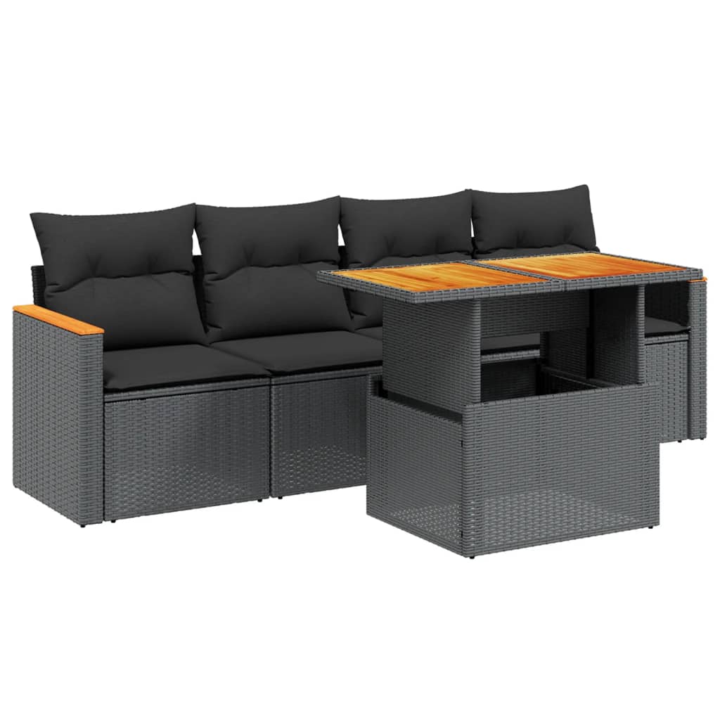 5-delige Loungeset met kussens poly rattan zwart Tuinsets | Creëer jouw Trendy Thuis | Gratis bezorgd & Retour | Trendy.nl