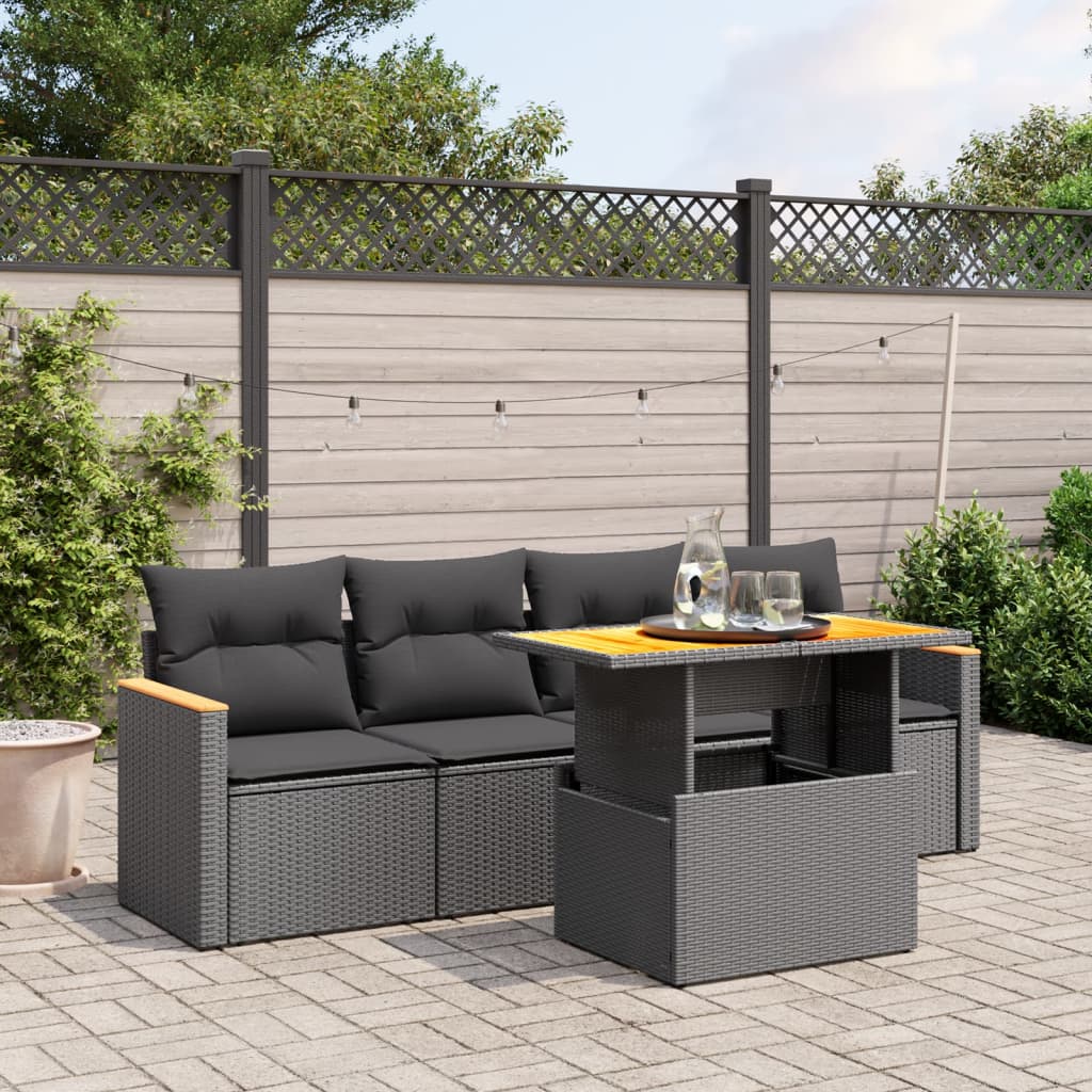 5-delige Loungeset met kussens poly rattan zwart Tuinsets | Creëer jouw Trendy Thuis | Gratis bezorgd & Retour | Trendy.nl