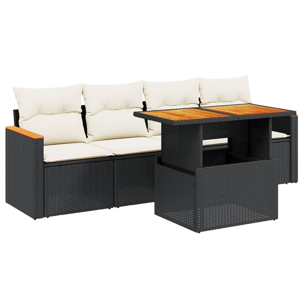 5-delige Loungeset met kussens poly rattan zwart Tuinsets | Creëer jouw Trendy Thuis | Gratis bezorgd & Retour | Trendy.nl