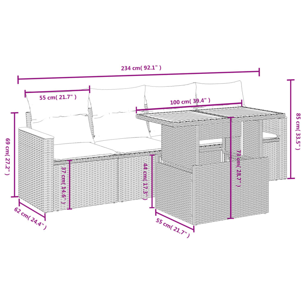 5-delige Loungeset met kussens poly rattan zwart Tuinsets | Creëer jouw Trendy Thuis | Gratis bezorgd & Retour | Trendy.nl