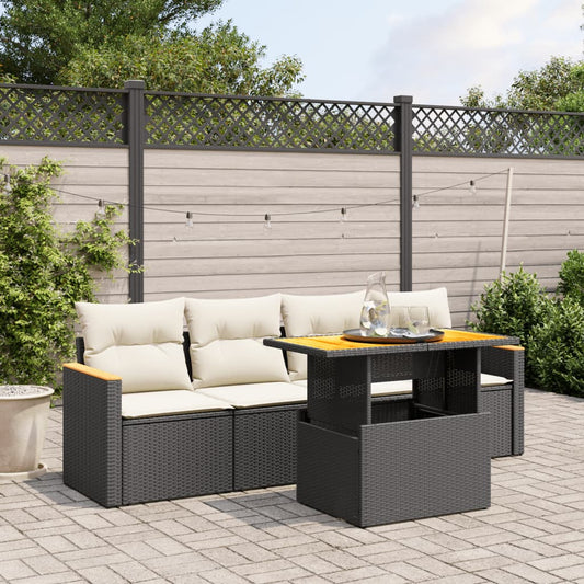 5-delige Loungeset met kussens poly rattan zwart Tuinsets | Creëer jouw Trendy Thuis | Gratis bezorgd & Retour | Trendy.nl