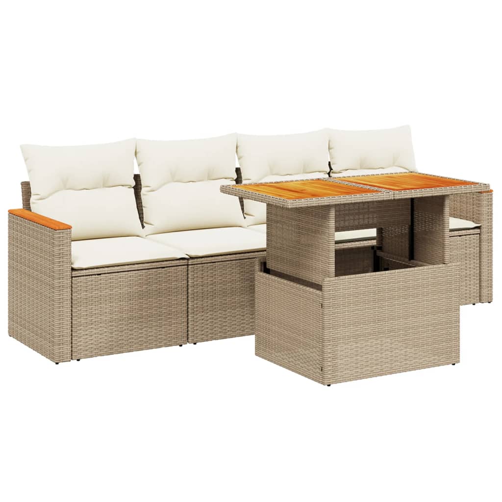 5-delige Loungeset met kussens poly rattan beige Tuinsets | Creëer jouw Trendy Thuis | Gratis bezorgd & Retour | Trendy.nl