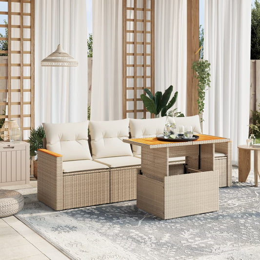 5-delige Loungeset met kussens poly rattan beige Tuinsets | Creëer jouw Trendy Thuis | Gratis bezorgd & Retour | Trendy.nl