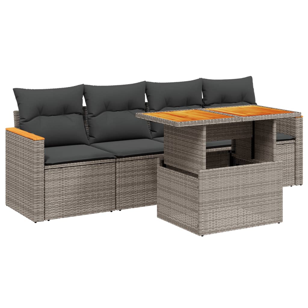 5-delige Loungeset met kussens poly rattan grijs Tuinsets | Creëer jouw Trendy Thuis | Gratis bezorgd & Retour | Trendy.nl