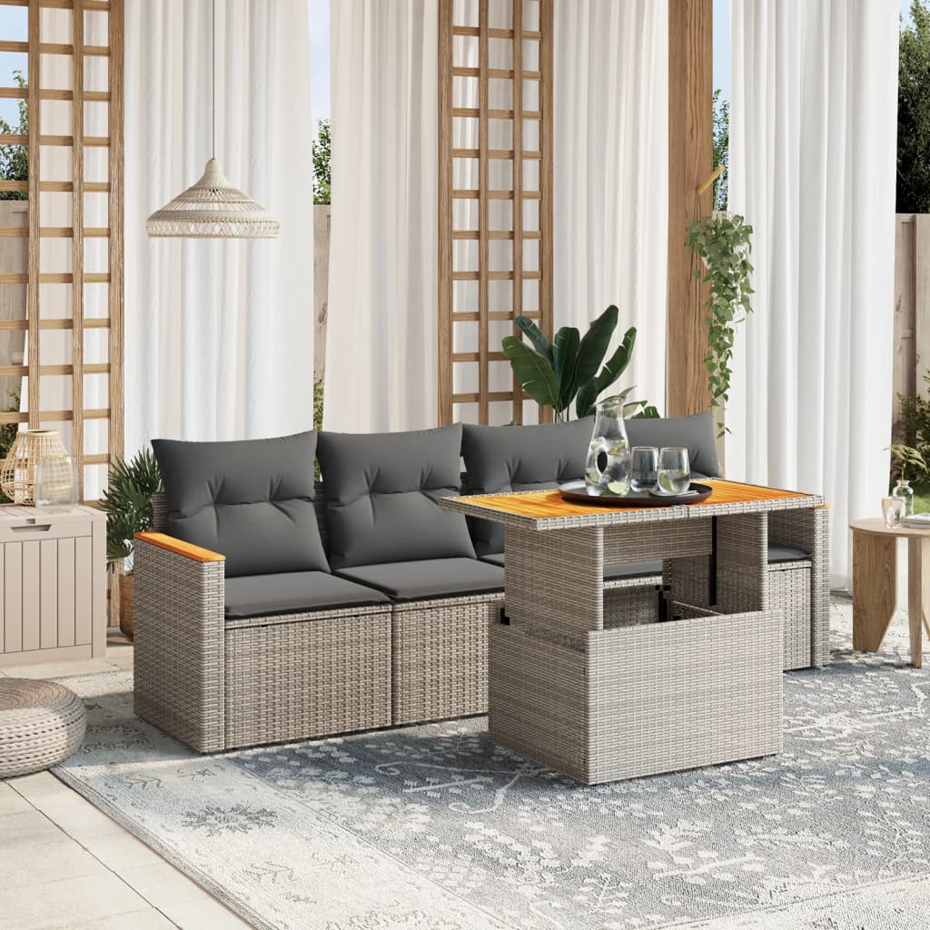 5-delige Loungeset met kussens poly rattan grijs Tuinsets | Creëer jouw Trendy Thuis | Gratis bezorgd & Retour | Trendy.nl