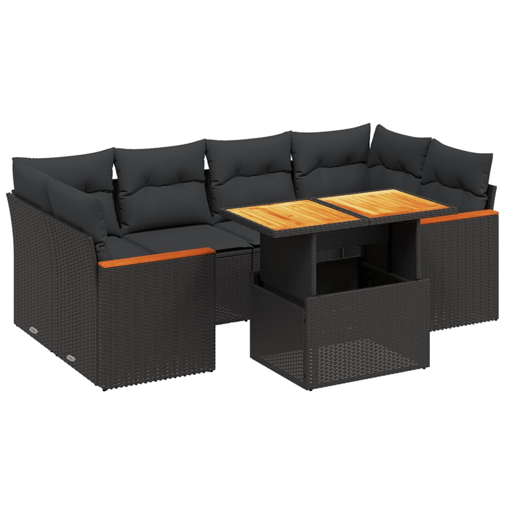 7-delige Loungeset met kussens poly rattan zwart Tuinsets | Creëer jouw Trendy Thuis | Gratis bezorgd & Retour | Trendy.nl