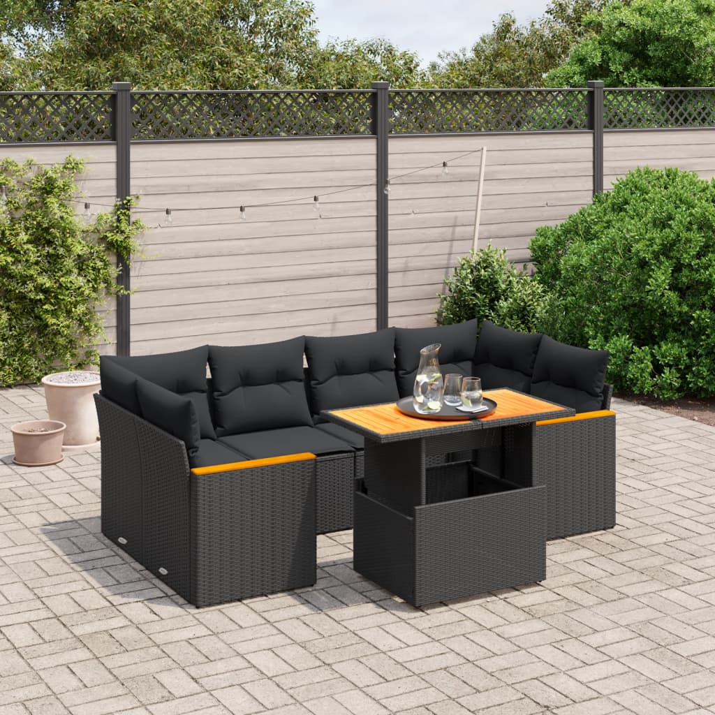 7-delige Loungeset met kussens poly rattan zwart Tuinsets | Creëer jouw Trendy Thuis | Gratis bezorgd & Retour | Trendy.nl