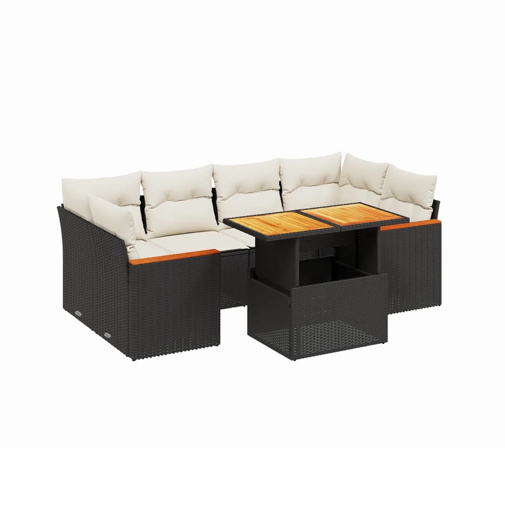 7-delige Loungeset met kussens poly rattan zwart Tuinsets | Creëer jouw Trendy Thuis | Gratis bezorgd & Retour | Trendy.nl