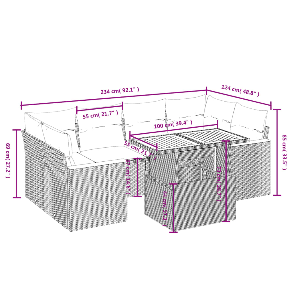 7-delige Loungeset met kussens poly rattan zwart Tuinsets | Creëer jouw Trendy Thuis | Gratis bezorgd & Retour | Trendy.nl