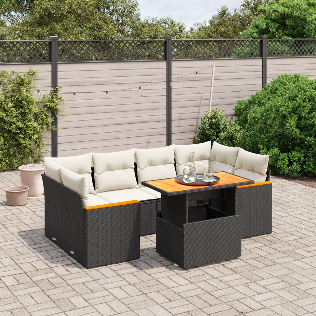 7-delige Loungeset met kussens poly rattan zwart Tuinsets | Creëer jouw Trendy Thuis | Gratis bezorgd & Retour | Trendy.nl