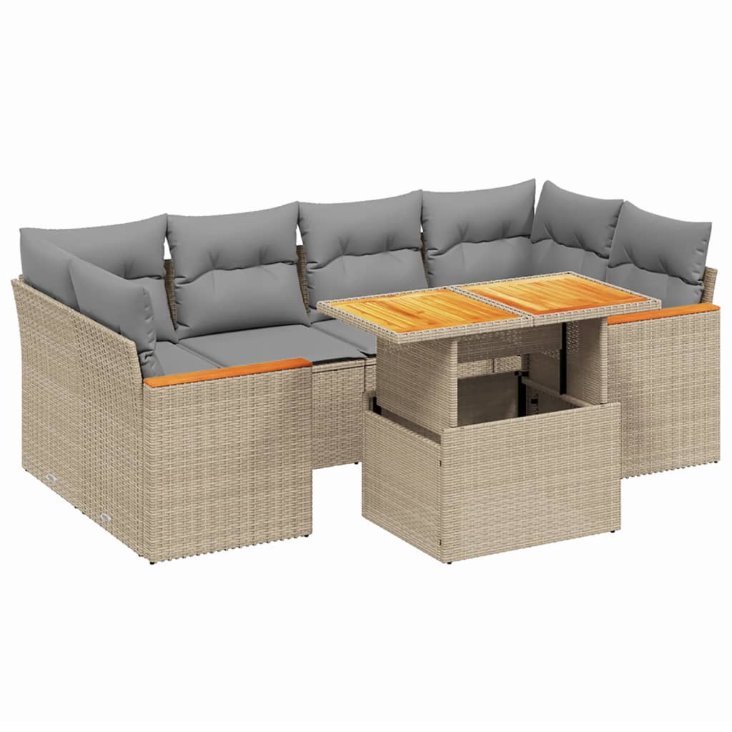 7-delige Loungeset met kussens poly rattan beige Tuinsets | Creëer jouw Trendy Thuis | Gratis bezorgd & Retour | Trendy.nl