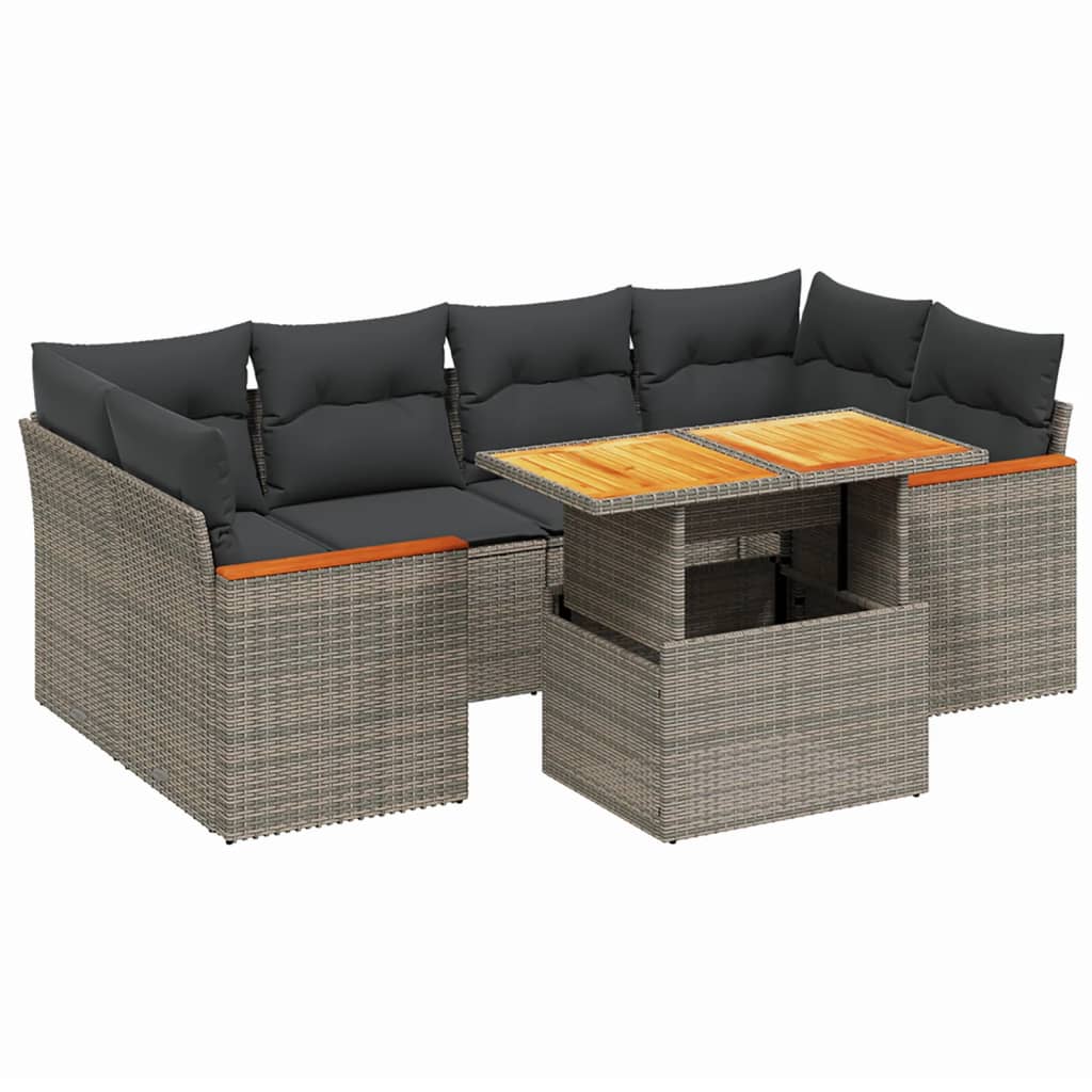 7-delige Loungeset met kussens poly rattan grijs Tuinsets | Creëer jouw Trendy Thuis | Gratis bezorgd & Retour | Trendy.nl