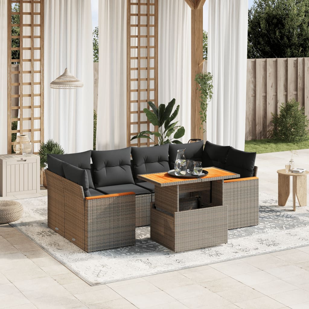 7-delige Loungeset met kussens poly rattan grijs Tuinsets | Creëer jouw Trendy Thuis | Gratis bezorgd & Retour | Trendy.nl