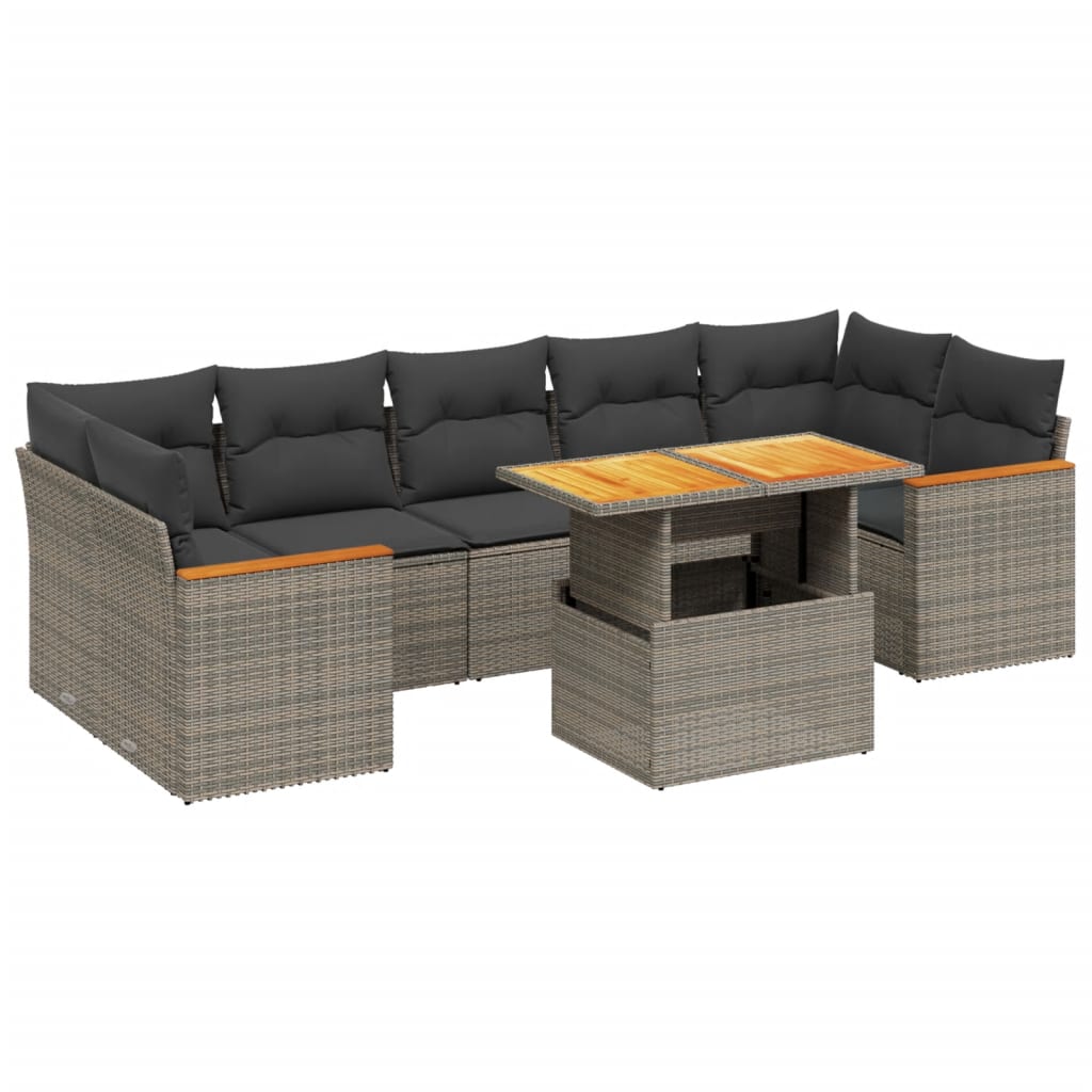 8-delige Loungeset met kussens poly rattan grijs Tuinsets | Creëer jouw Trendy Thuis | Gratis bezorgd & Retour | Trendy.nl