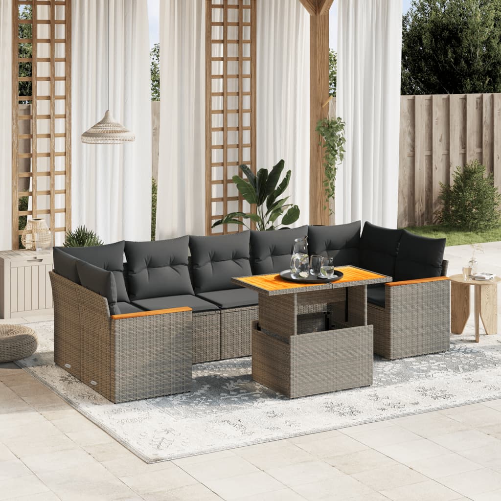 8-delige Loungeset met kussens poly rattan grijs Tuinsets | Creëer jouw Trendy Thuis | Gratis bezorgd & Retour | Trendy.nl