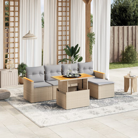 6-delige Loungeset met kussens poly rattan beige Tuinsets | Creëer jouw Trendy Thuis | Gratis bezorgd & Retour | Trendy.nl