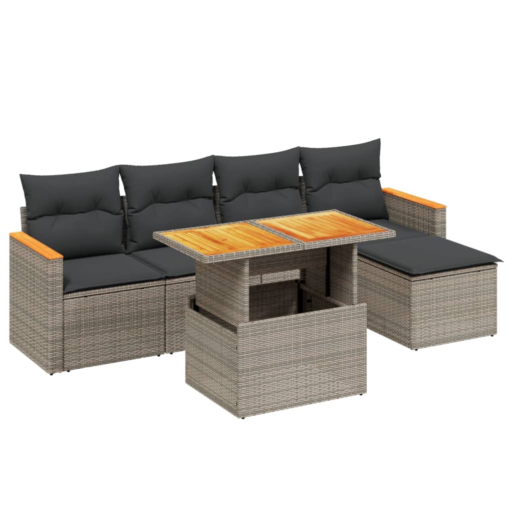 6-delige Loungeset met kussens poly rattan grijs Tuinsets | Creëer jouw Trendy Thuis | Gratis bezorgd & Retour | Trendy.nl