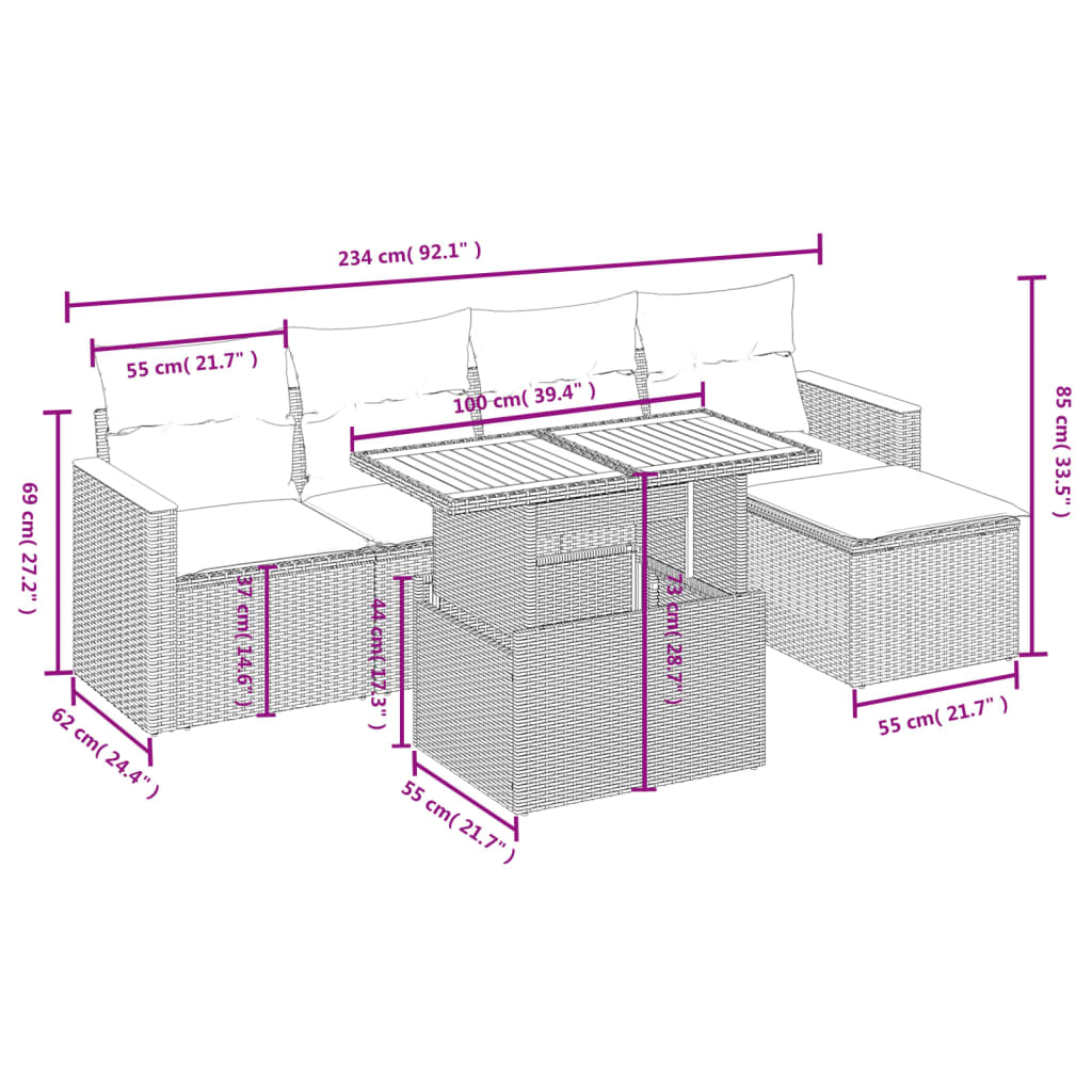 6-delige Loungeset met kussens poly rattan grijs Tuinsets | Creëer jouw Trendy Thuis | Gratis bezorgd & Retour | Trendy.nl