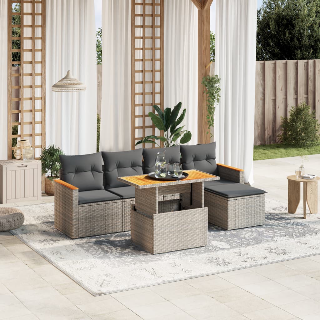 6-delige Loungeset met kussens poly rattan grijs Tuinsets | Creëer jouw Trendy Thuis | Gratis bezorgd & Retour | Trendy.nl