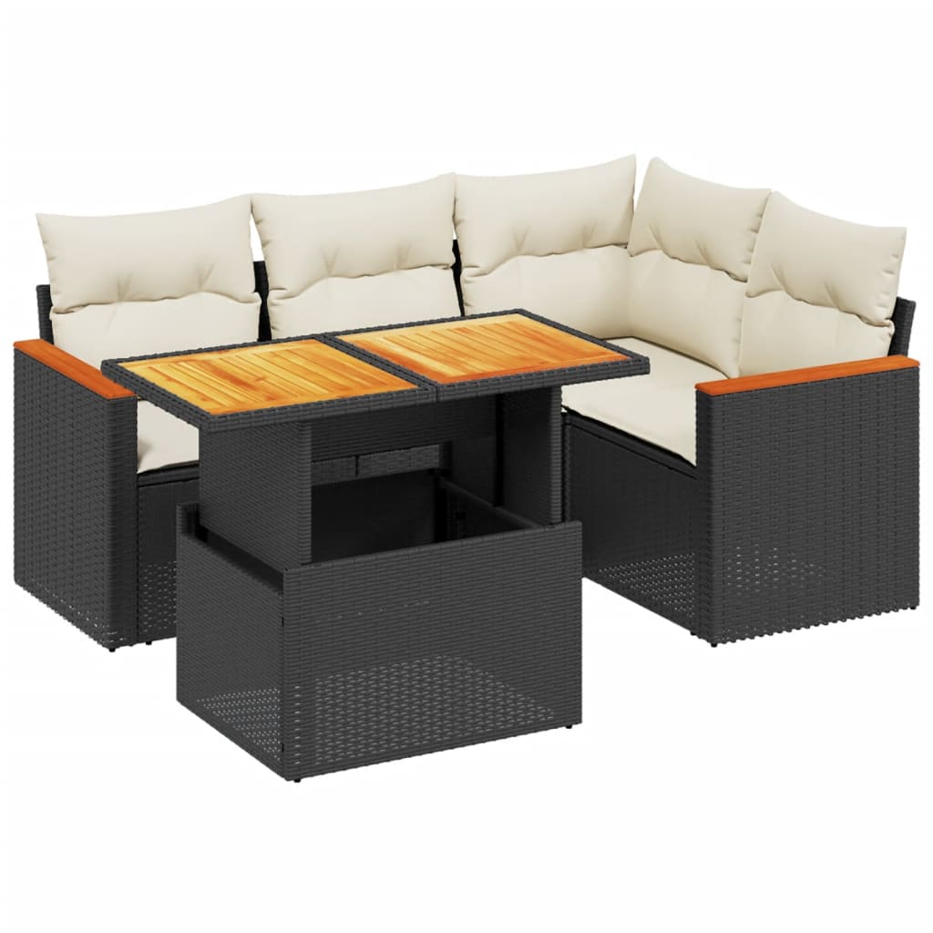 5-delige Loungeset met kussens poly rattan zwart Tuinsets | Creëer jouw Trendy Thuis | Gratis bezorgd & Retour | Trendy.nl