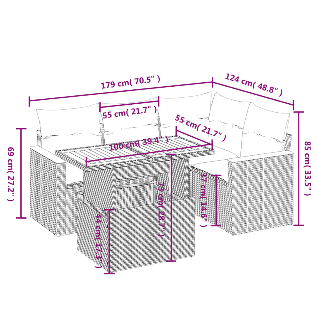 5-delige Loungeset met kussens poly rattan zwart Tuinsets | Creëer jouw Trendy Thuis | Gratis bezorgd & Retour | Trendy.nl