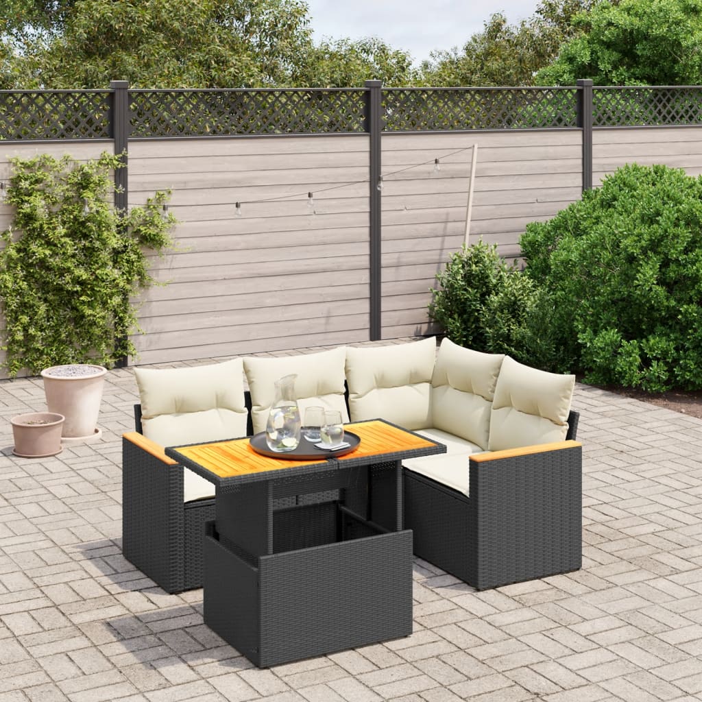 5-delige Loungeset met kussens poly rattan zwart Tuinsets | Creëer jouw Trendy Thuis | Gratis bezorgd & Retour | Trendy.nl