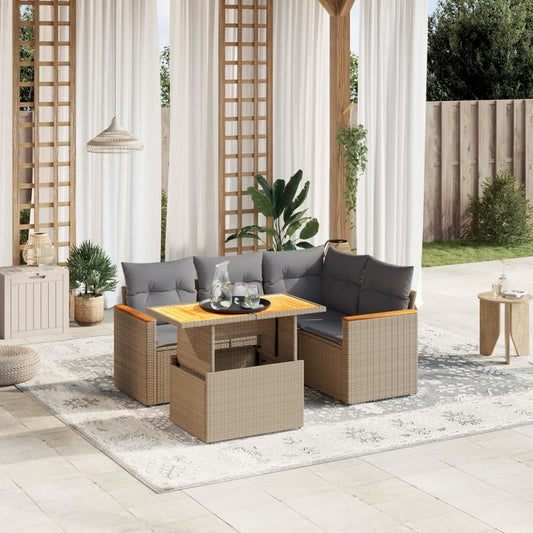 5-delige Loungeset met kussens poly rattan beige Tuinsets | Creëer jouw Trendy Thuis | Gratis bezorgd & Retour | Trendy.nl