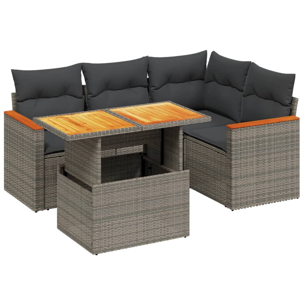 5-delige Loungeset met kussens poly rattan grijs Tuinsets | Creëer jouw Trendy Thuis | Gratis bezorgd & Retour | Trendy.nl